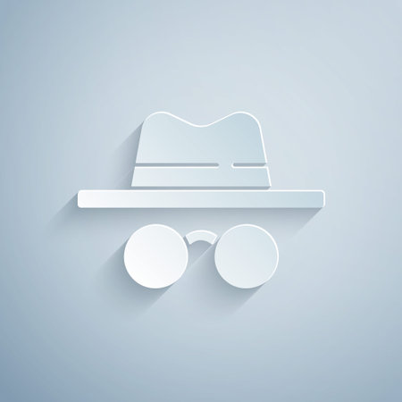 Paper cut Incognito mode icon isolated on grey background. Paper art style. Vectorのイラスト素材