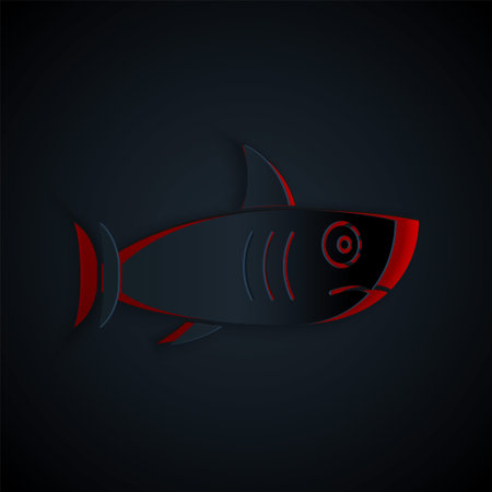Paper cut Shark icon isolated on black background. Paper art style. Vector.のイラスト素材