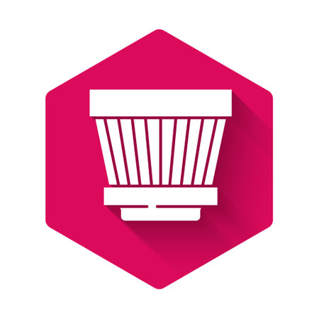 White Car air filter icon isolated with long shadow. Automobile repair service symbol. Pink hexagon button. Vectorのイラスト素材