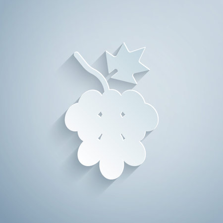 Paper cut Grape fruit icon isolated on grey background. Paper art style. Vectorのイラスト素材