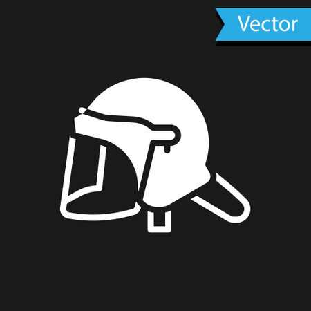 White Police helmet icon isolated on black background. Military helmet. Vectorのイラスト素材