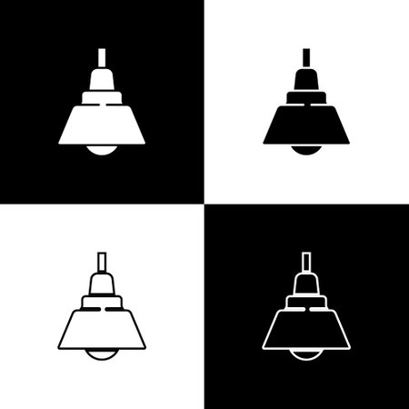 Set Chandelier icon isolated on black and white background. Vectorのイラスト素材