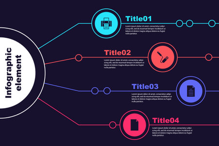 Set Printer, Paint roller brush, File document and Empty. Business infographic template. Vectorのイラスト素材