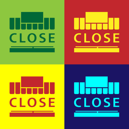 Pop art Shopping building or market store and text closed icon isolated on color background. Shop construction. Vector Illustrationのイラスト素材