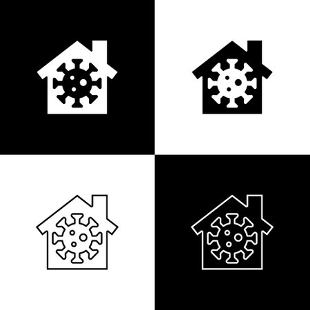 Set Stay home icon isolated on black and white background. Corona virus 2019-nCoV. Vector.のイラスト素材