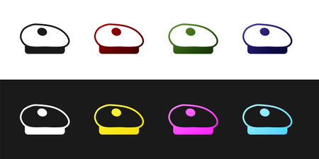 Set French beret icon isolated on black and white background. Vectorのイラスト素材