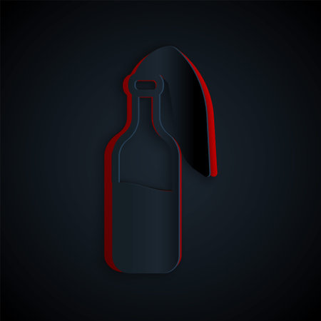 Paper cut Cocktail molotov icon isolated on black background. Paper art style. Vectorのイラスト素材