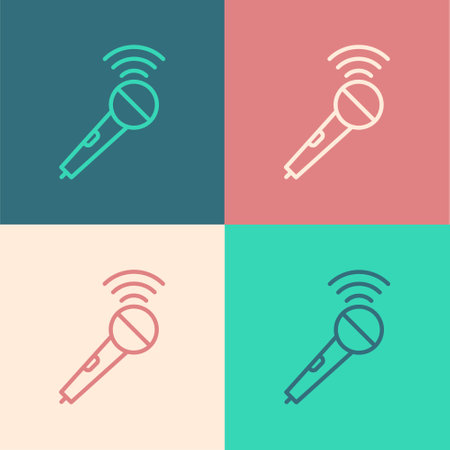 Pop art line Wireless microphone icon isolated on color background. On air radio mic microphone. Speaker sign. Vectorのイラスト素材