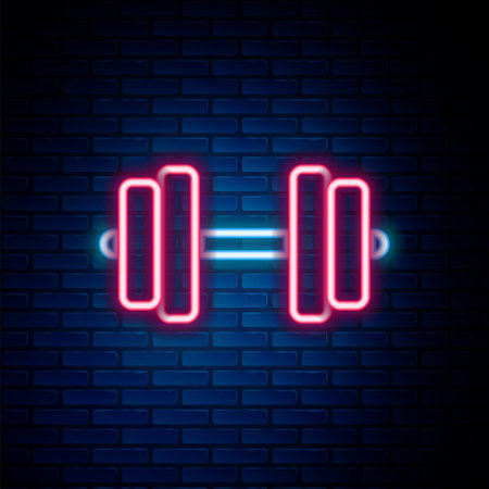 Glowing neon line Dumbbell icon isolated on brick wall background. Muscle lifting, fitness barbell, gym, sports equipment symbol, exercise bumbbell. Colorful outline concept. Vectorのイラスト素材