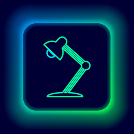 Glowing neon line Table lamp icon isolated on black background. Table office lamp. Colorful outline concept. Vectorのイラスト素材