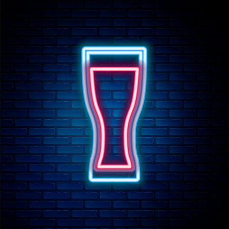 Glowing neon line Glass of beer icon isolated on brick wall background. Colorful outline concept. Vectorのイラスト素材