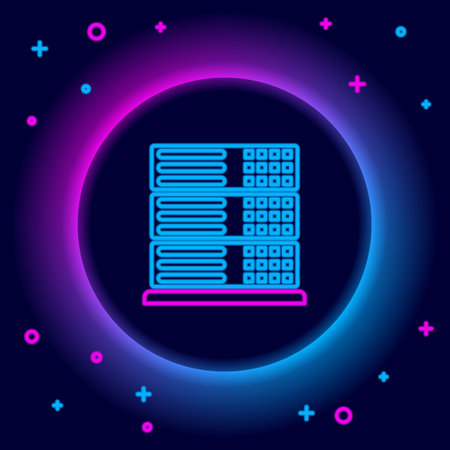 Glowing neon line Server, Data, Web Hosting icon isolated on black background. Colorful outline concept. Vectorのイラスト素材