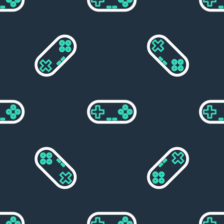 Line Gamepad icon isolated seamless pattern on black background. Game controller. Vectorのイラスト素材