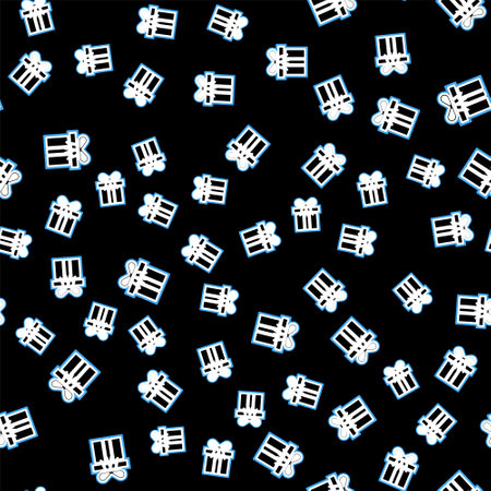 Line Gift box icon isolated seamless pattern on black background. Vectorのイラスト素材
