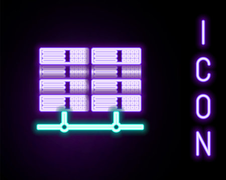 Glowing neon line Server, Data, Web Hosting icon isolated on black background. Colorful outline concept. Vectorのイラスト素材