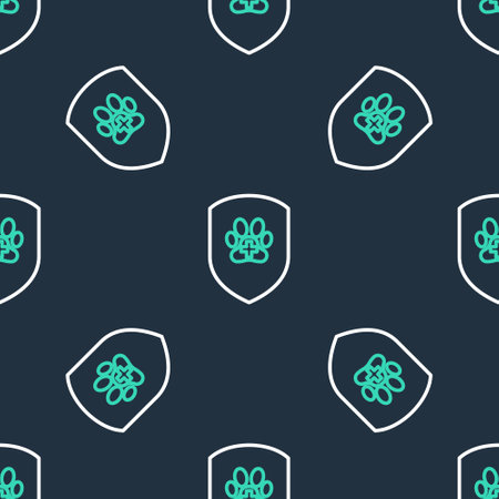 Line Animal health insurance icon isolated seamless pattern on black background. Pet protection icon. Dog or cat paw print. Vectorのイラスト素材