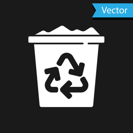 White Recycle bin with recycle symbol icon isolated on black background. Trash can icon. Garbage bin sign. Recycle basket sign. Vectorのイラスト素材