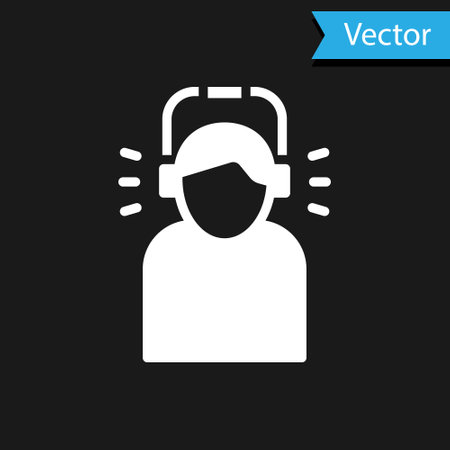 White Man in headphones icon isolated on black background. Vectorのイラスト素材