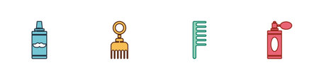 Set Shaving gel foam, Hairbrush, and Aftershave bottle with atomizer icon. Vectorのイラスト素材