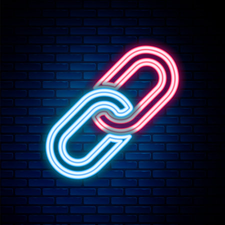 Glowing neon line Chain link icon isolated on brick wall background. Link single. Colorful outline concept. Vectorのイラスト素材