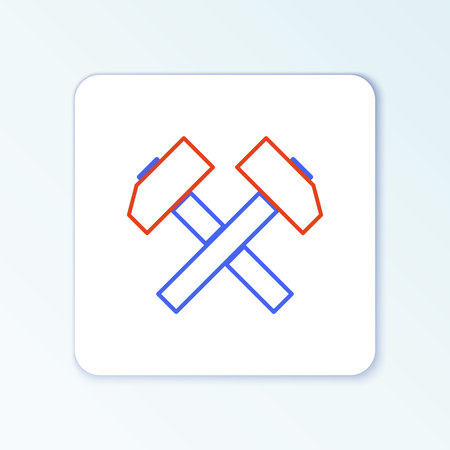 Line Two crossed hammers icon isolated on white background. Tool for repair. Colorful outline concept. Vectorのイラスト素材