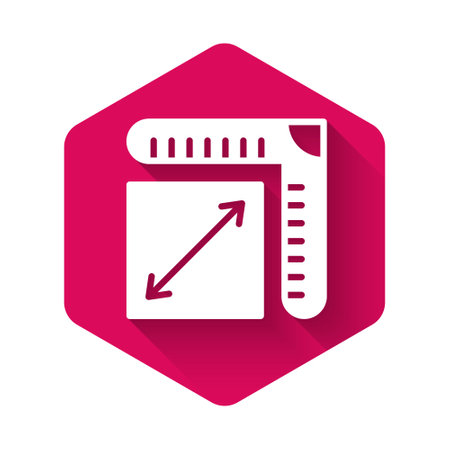 White Paper size icon isolated with long shadow. Pink hexagon button. Vectorのイラスト素材