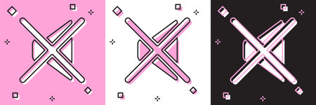 Set Speaker mute icon isolated on pink and white, black background. No sound icon. Volume Off symbol. Vectorのイラスト素材