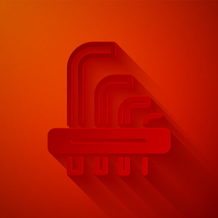 Paper cut Tool allen keys icon isolated on red background. Paper art style. Vectorのイラスト素材