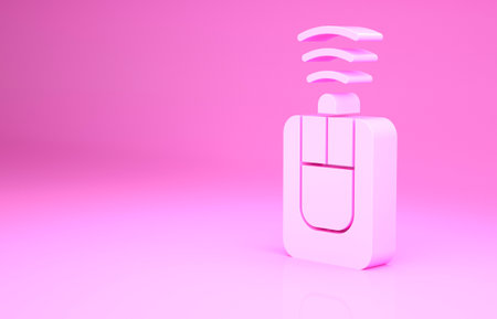 Pink Car key with remote icon isolated on pink background. Car key and alarm system. Minimalism concept. 3d illustration 3D renderの写真素材