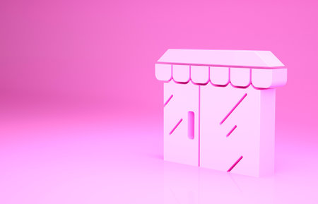 Pink Shopping building or market store icon isolated on pink background. Shop construction. Minimalism concept. 3d illustration 3D renderの写真素材