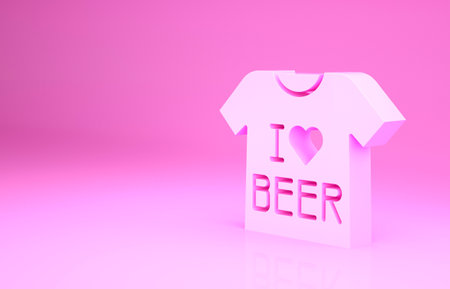 Pink Beer T-shirt icon isolated on pink background. Minimalism concept. 3d illustration 3D renderの写真素材