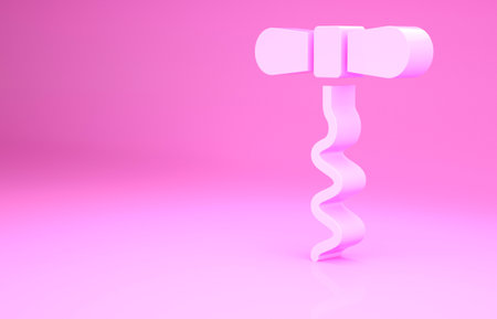 Pink Wine corkscrew icon isolated on pink background. Minimalism concept. 3d illustration 3D renderの写真素材