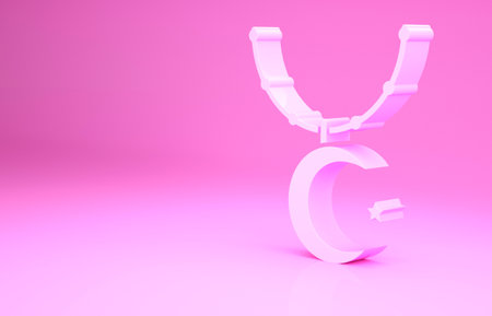Pink Star and crescent on chain - symbol of Islam icon isolated on pink background. Religion symbol. Minimalism concept. 3d illustration 3D renderの写真素材