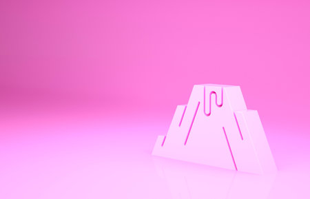 Pink Volcano eruption with lava icon isolated on pink background. Minimalism concept. 3d illustration 3D renderの写真素材