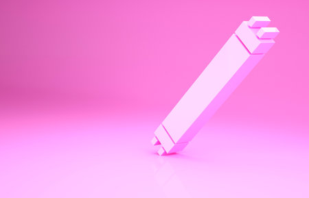 Pink Long luminescence fluorescent energy saving lamp icon isolated on pink background. Minimalism concept. 3d illustration 3D renderの写真素材