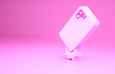 Pink Shockproof mobile phone icon isolated on pink background. Minimalism concept. 3d illustration 3D renderの写真素材