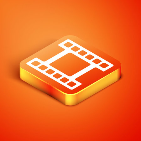 Isometric Play Video icon isolated on orange background. Film strip sign. Vectorのイラスト素材