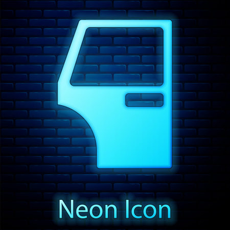 Glowing neon Car door icon isolated on brick wall background. Vectorのイラスト素材