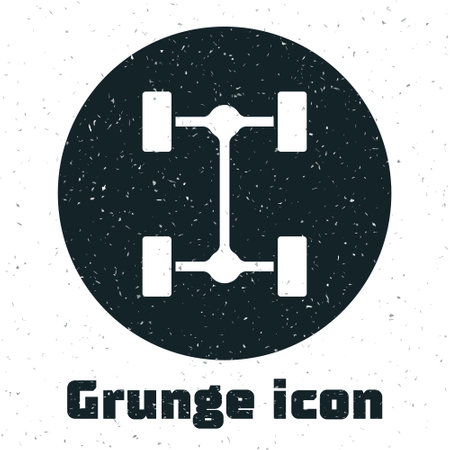Grunge Chassis car icon isolated on white background. Monochrome vintage drawing. Vectorのイラスト素材