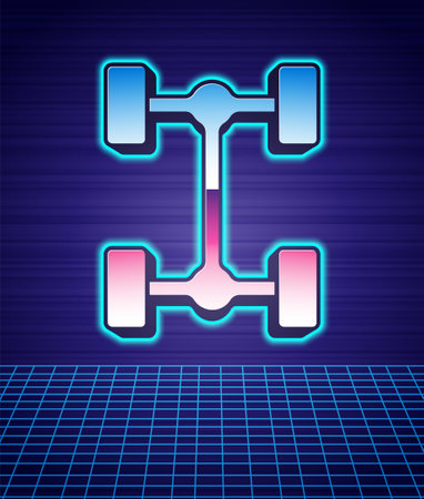 Retro style Chassis car icon isolated futuristic landscape background. 80s fashion party. Vectorのイラスト素材