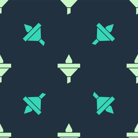 Green and beige Funnel or filter and motor oil drop icon isolated seamless pattern on blue background. Vectorのイラスト素材