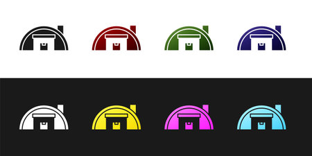 Set Warehouse icon isolated on black and white background. Vectorのイラスト素材