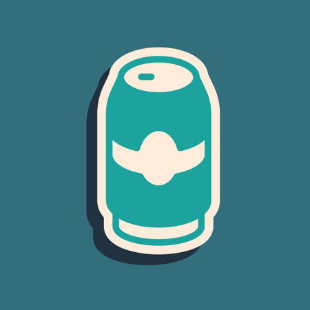 Green Beer can icon isolated on green background. Long shadow style. Vectorのイラスト素材