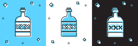 Set Tequila bottle icon isolated on blue and white, black background. Mexican alcohol drink. Vectorのイラスト素材