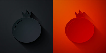 Paper cut Tomato icon isolated on black and red background. Paper art style. Vectorのイラスト素材