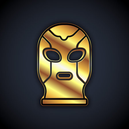 Gold Mexican wrestler icon isolated on black background. Vectorのイラスト素材