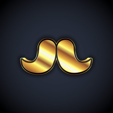 Gold Mustache icon isolated on black background. Barbershop symbol. Facial hair style. Vectorのイラスト素材