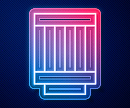 Glowing neon line Car air filter icon isolated on blue background. Automobile repair service symbol. Vectorのイラスト素材