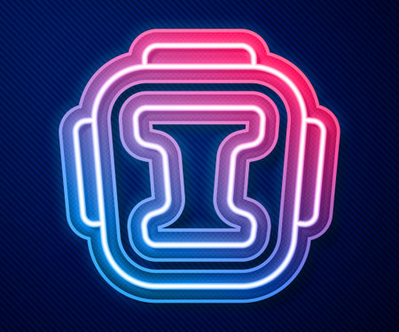 Glowing neon line Boxing helmet icon isolated on blue background. Vectorのイラスト素材