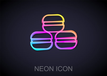 Glowing neon line Macaron cookie icon isolated on black background. Macaroon sweet bakery. Vectorのイラスト素材